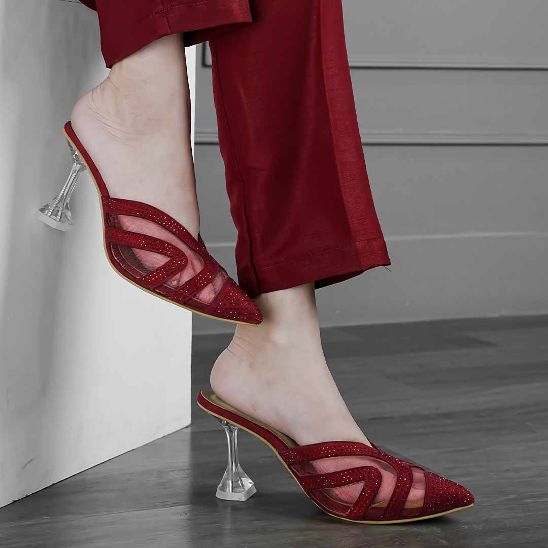 Crystal Sheen Heels Maroon – JackJees