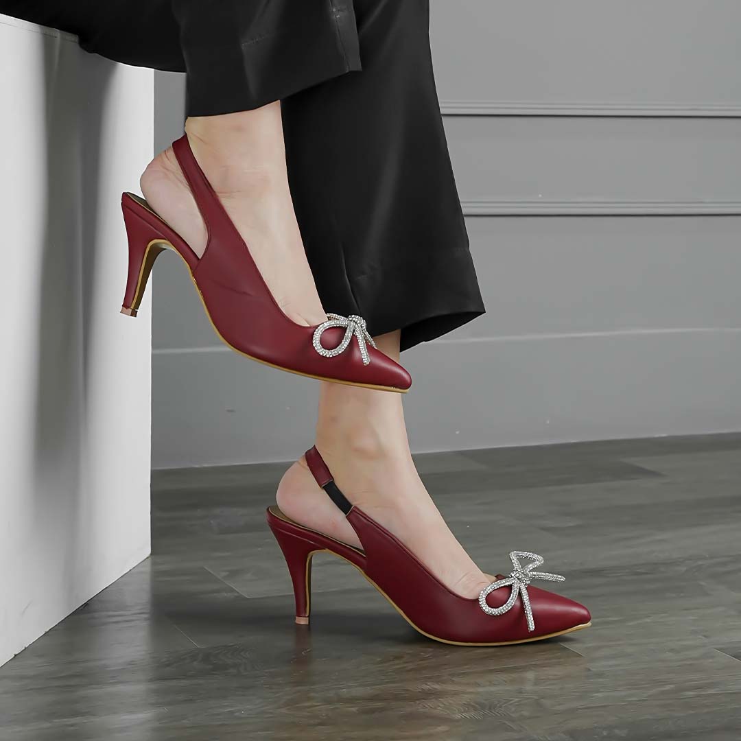 Crystal Bow Kitten Heels Maroon – JackJees