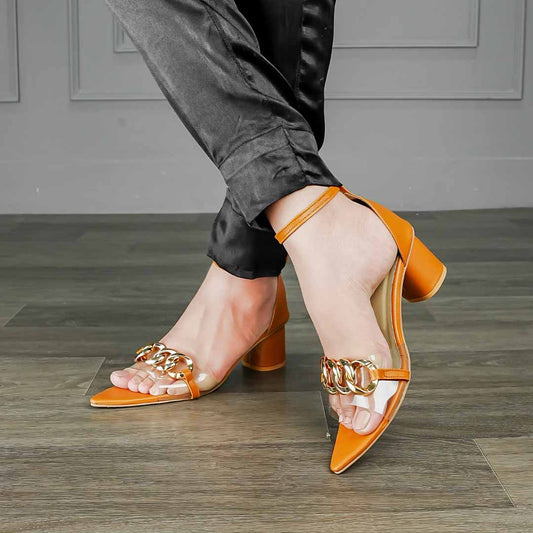 Chain Luxe Heels Brown