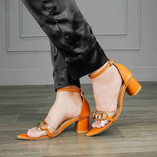 Chain Luxe Heels Brown