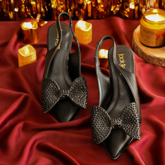 Crystal Bow Heels Black