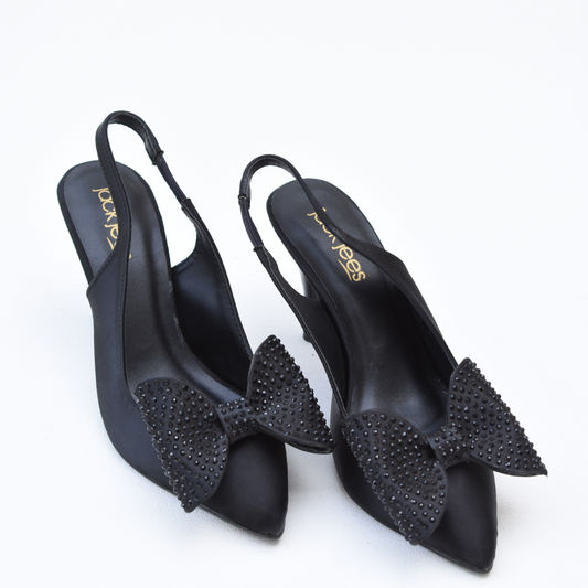 Crystal Bow Heels Black