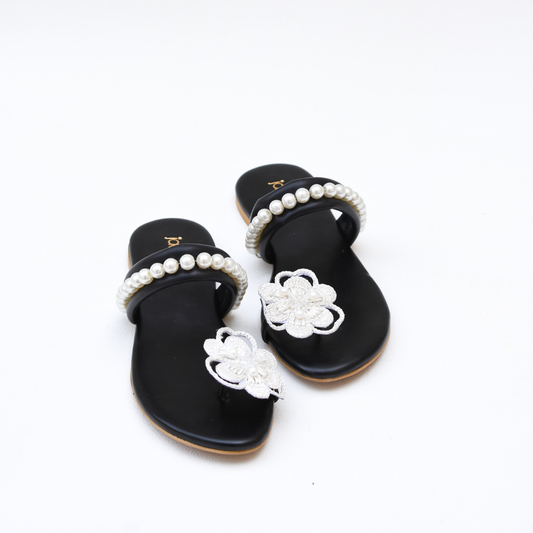 Floral Pearl Flats Black