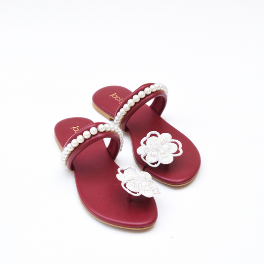 Floral Pearl Flats Maroon