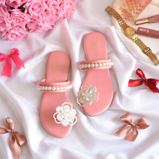 Floral Pearl Flats Pink
