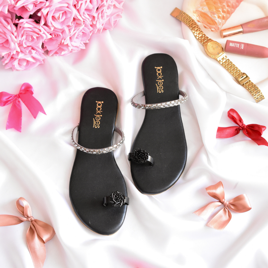Crystal Bloom Flats Black