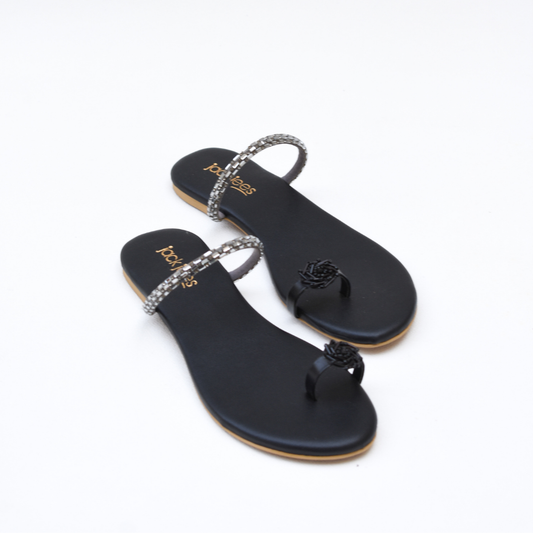 Crystal Bloom Flats Black