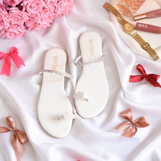 Crystal Bloom Flats White