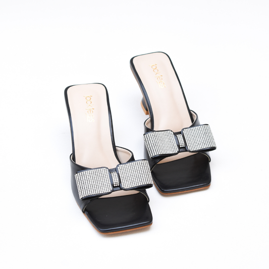 Chunky Bow Heels Black