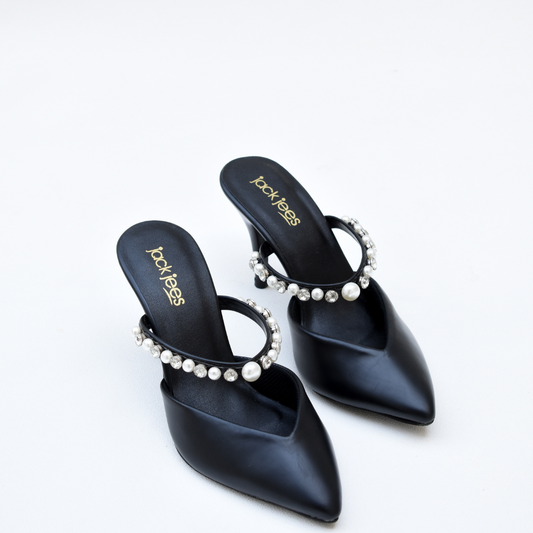 Pearl Charm Heels Black