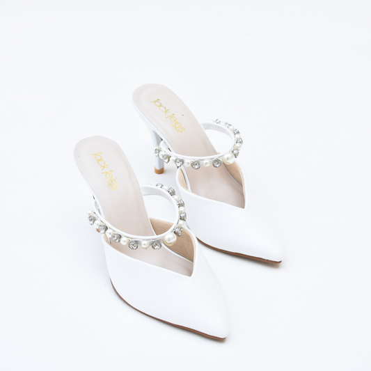Pearl Charm Heels White
