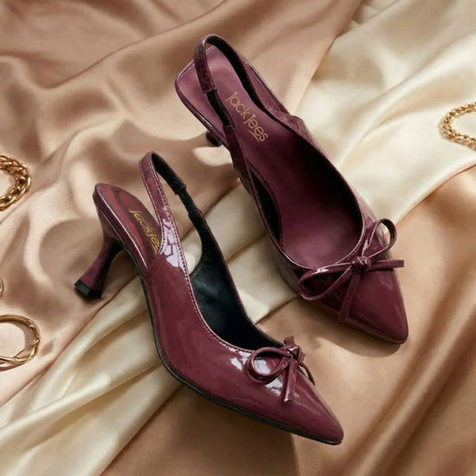 Noir Bow-Maroon Slingback Heels