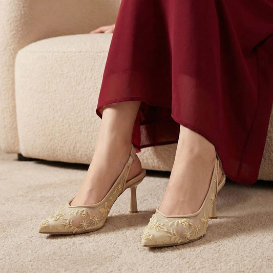 Luna Lace Heels Beige