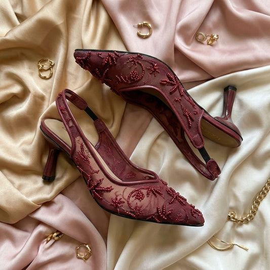 Luna Lace Heels Maroon
