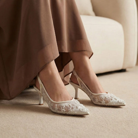 Luna Lace Heels White