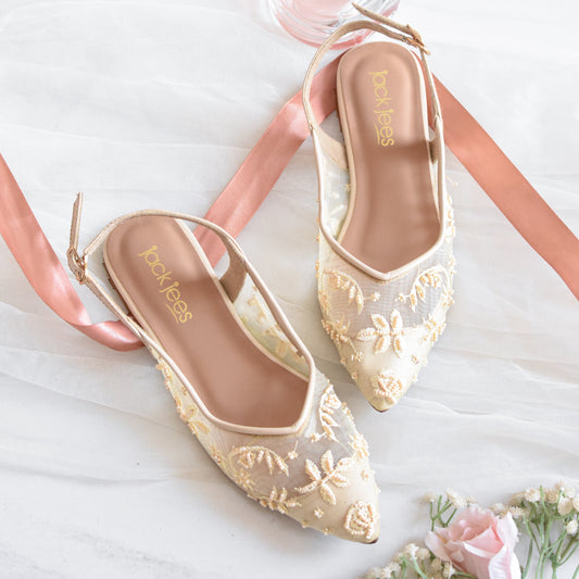 Luna Lace Flats Beige