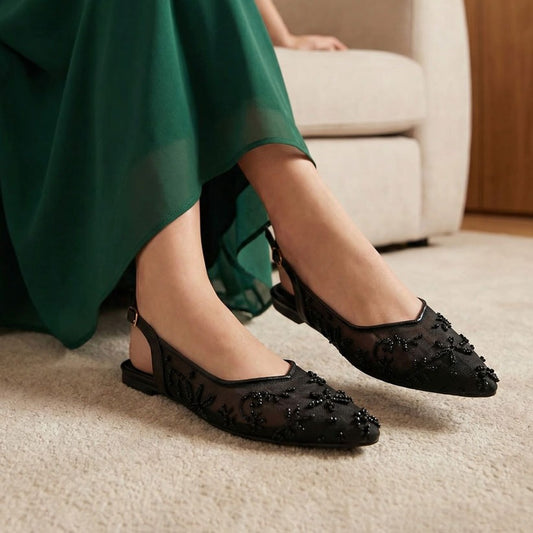 Luna Lace Flats Black