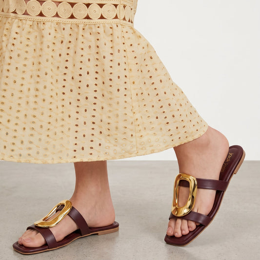 Amara square toe flats for women with gold statement detail in Pakistan