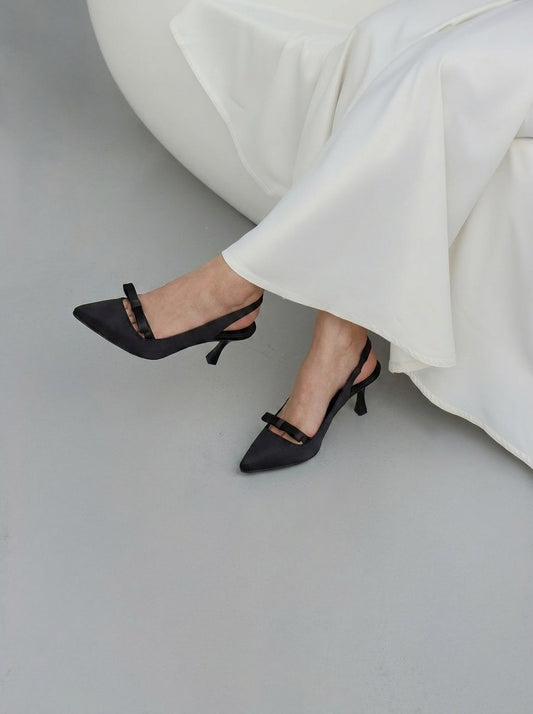 Satin Bow Slingback pointed toe heels for women in Pakistan