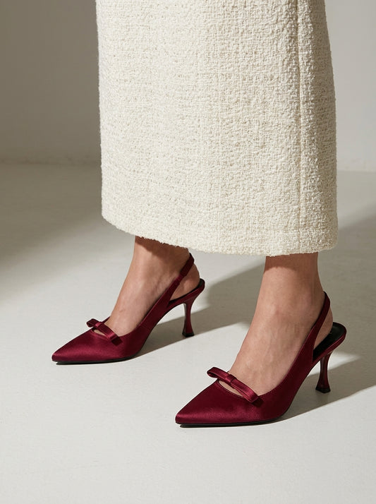 Satin Bow Slingback pointed toe heels for women in Pakistan