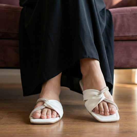 Shimmery Crisscross Flats White