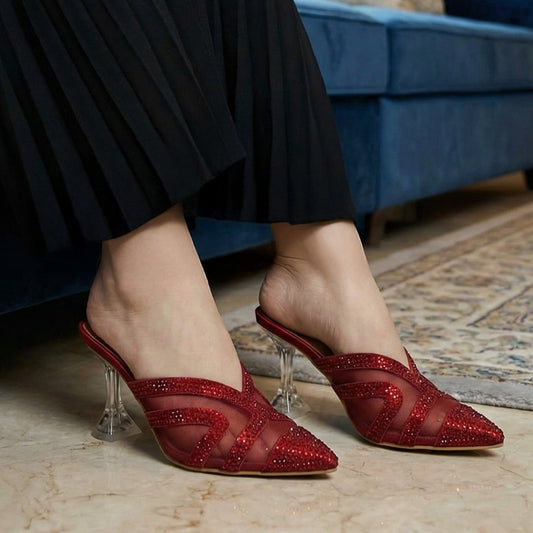 Crystal Sheen Heels Maroon