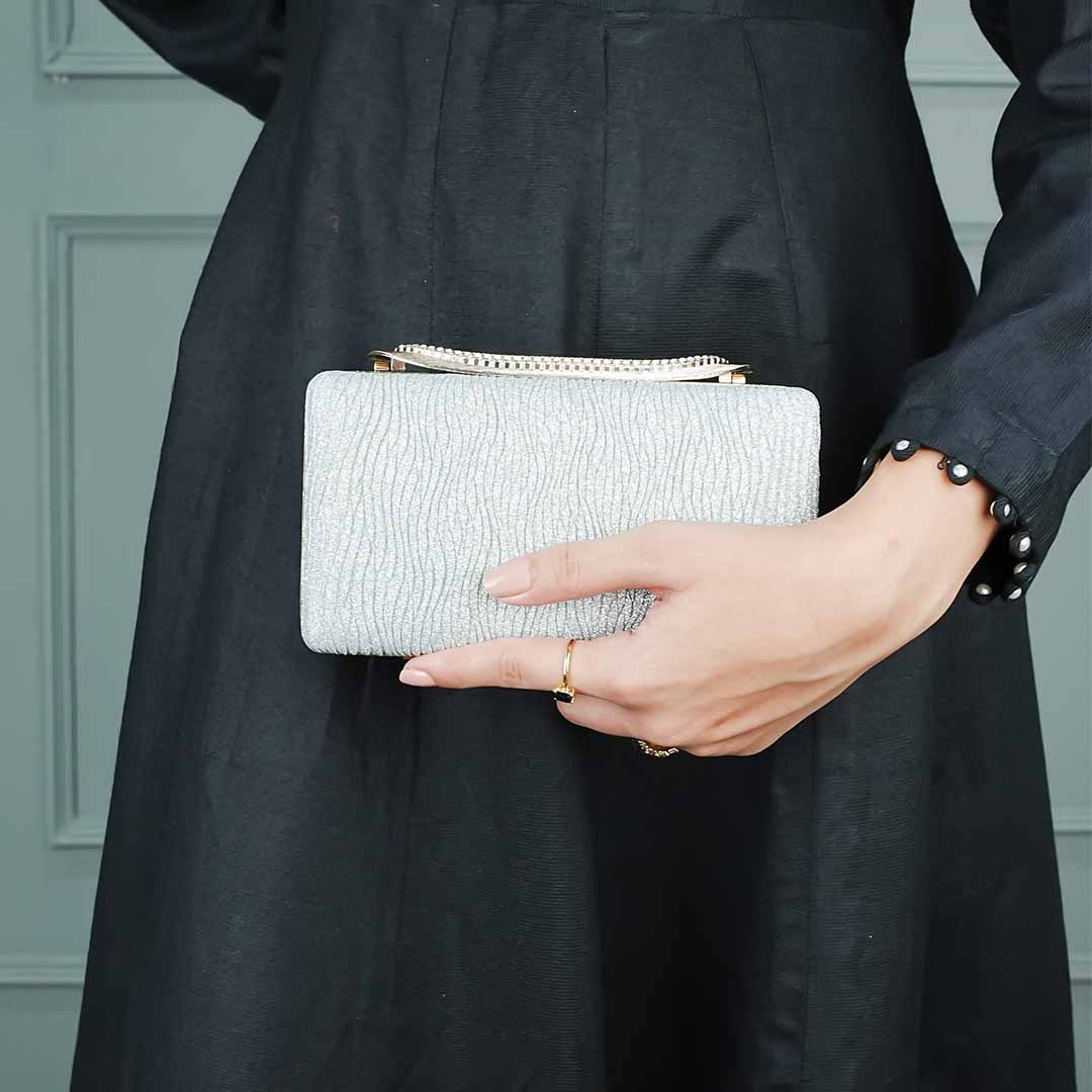 Pleated Luxe Clutch Silver
