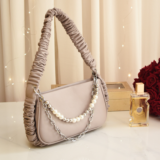 Pearl Chain Shoulder Bag Beige