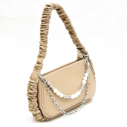 Pearl Chain Shoulder Bag Beige