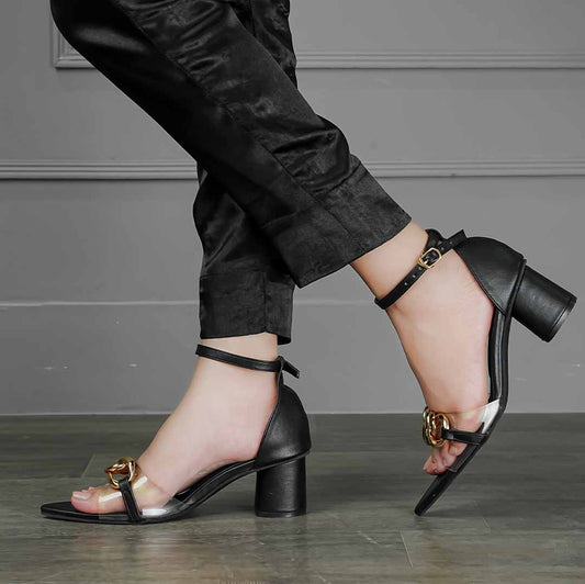 Chain Luxe Heels Black