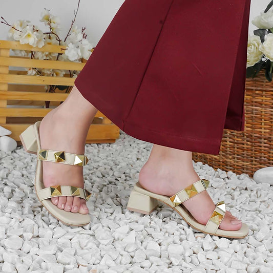 Chunky Stud Mules Beige