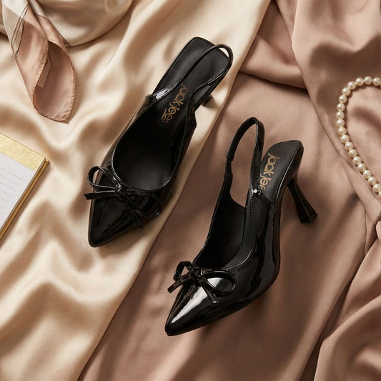 Noir Bow-Black Slingback Heels