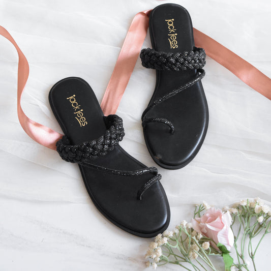 Luxe Braid Flats Black