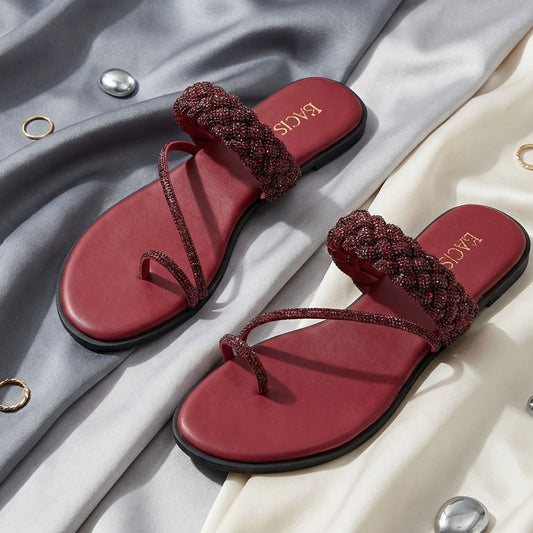 Luxe Braid Flats Maroon