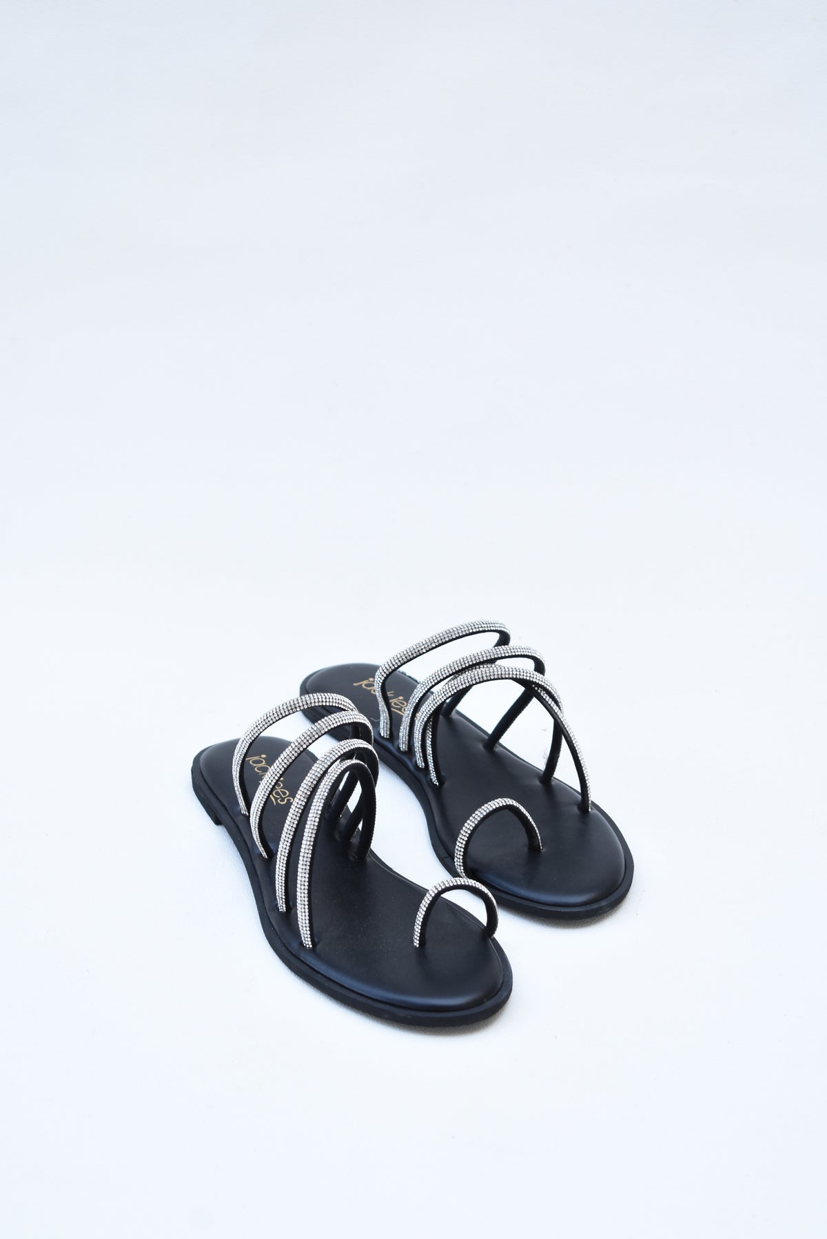 Black Crystal Loop Flats for women with rhinestone straps in Pakistan