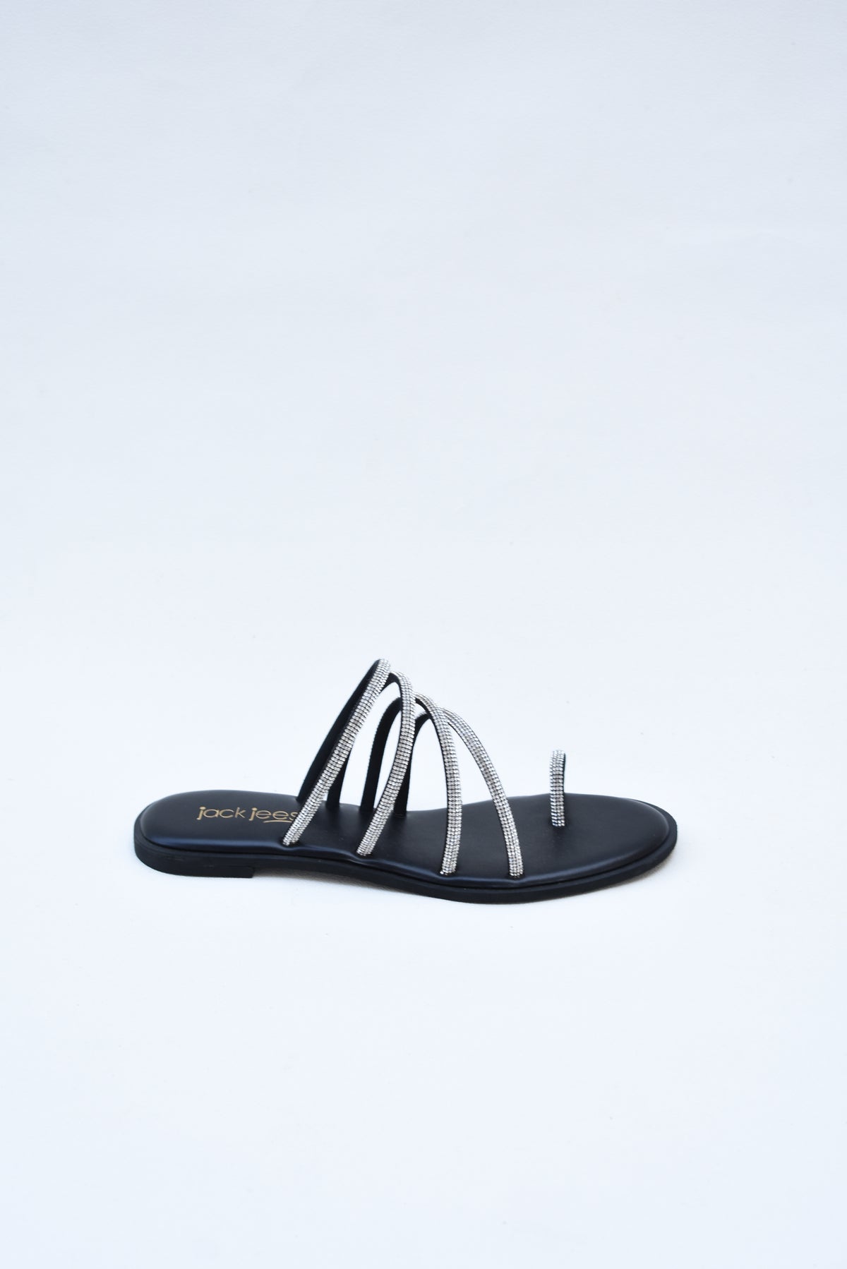 Black Crystal Loop Flats for women with rhinestone straps in Pakistan