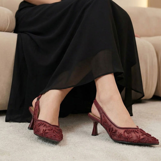 Luna Lace Heels Maroon