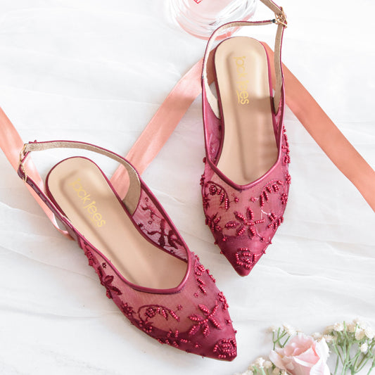 Luna Lace Flats Maroon