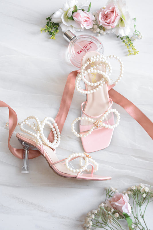 Luxe Pearl Bow Heels Pink