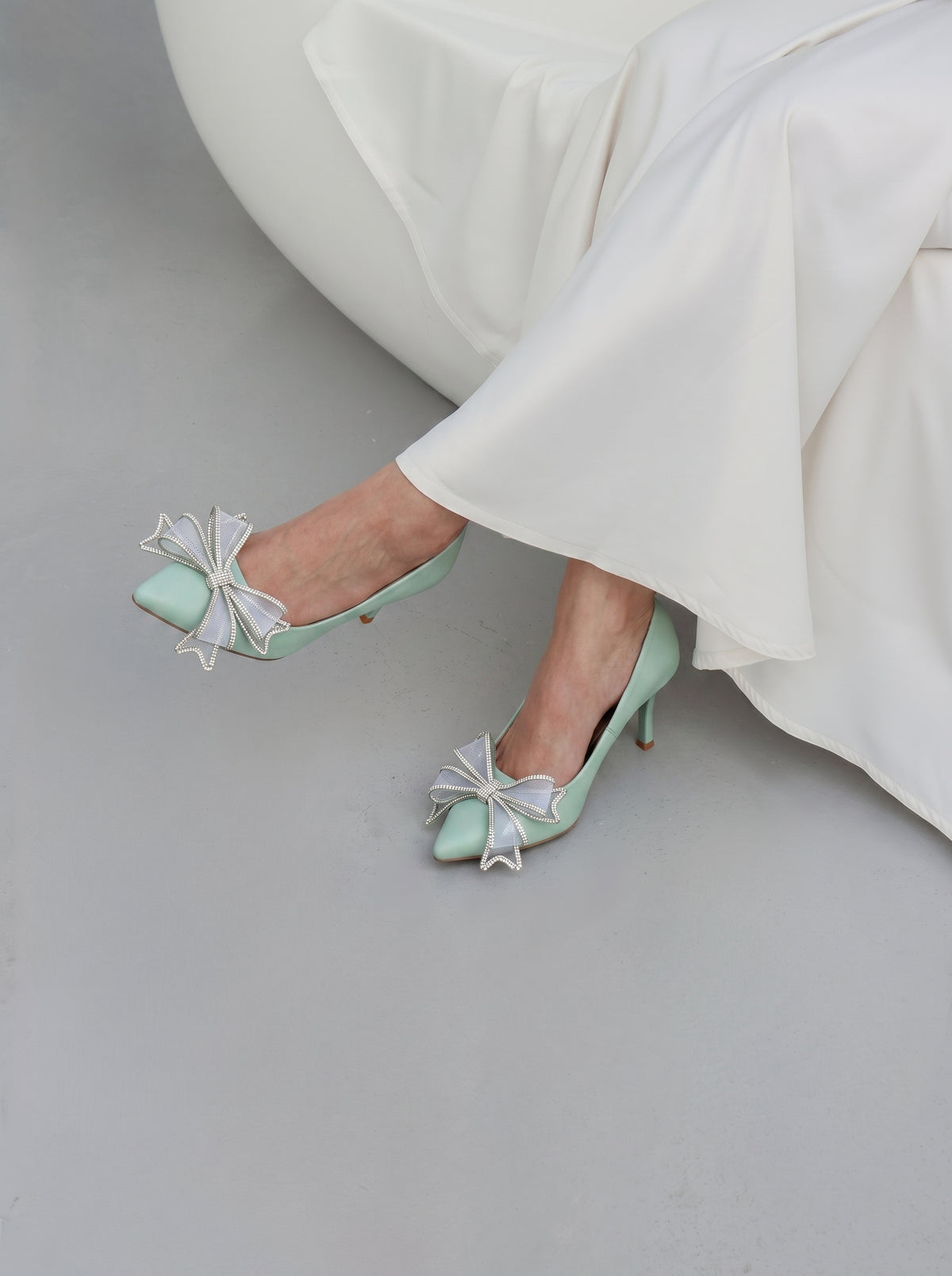 Elysia Bow pointed toe heels for women with crystal detailed mesh bow by Jack Jees