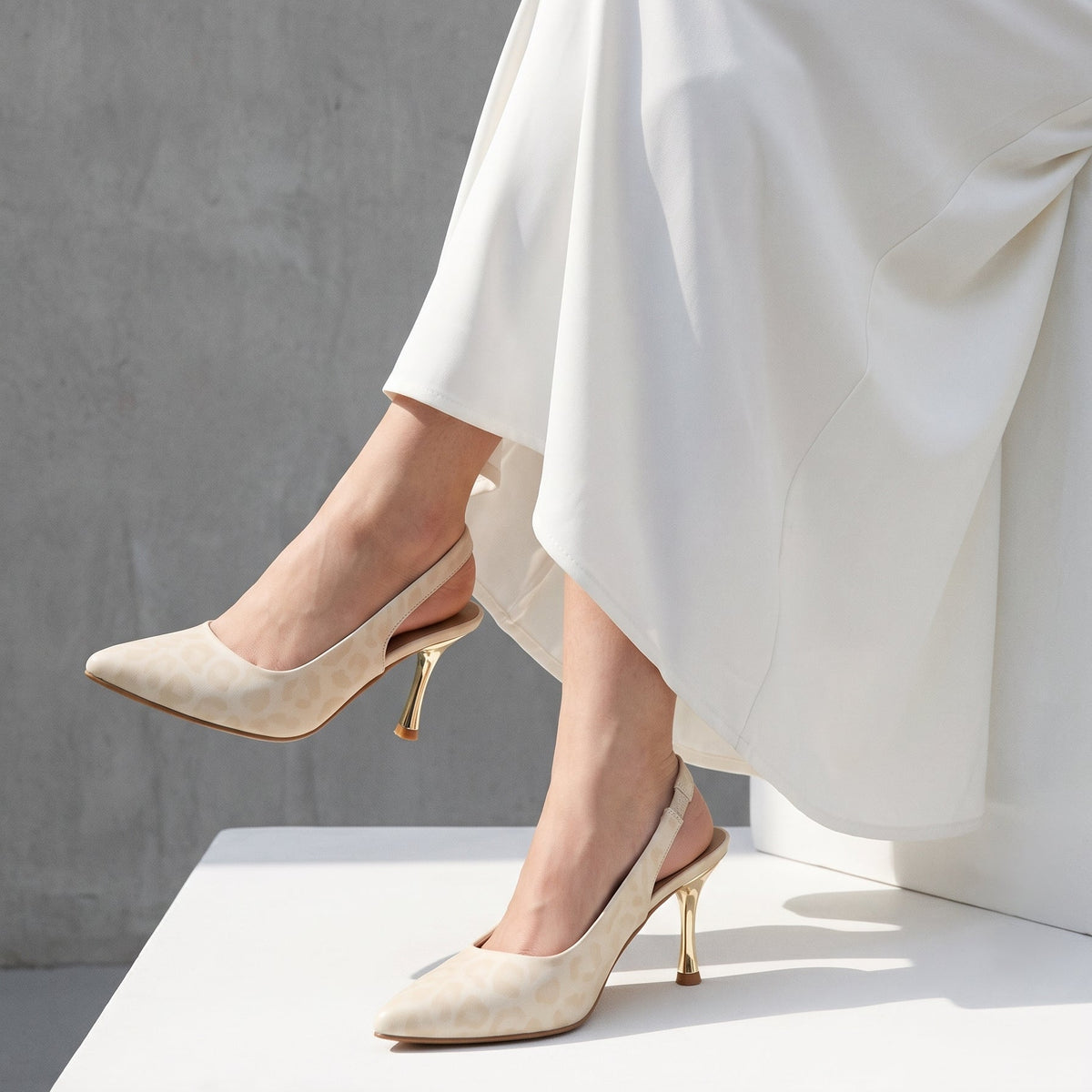Ayla pointed toe slingback heels for women in Pakistan with textured upper and metallic heel – Jack Jees