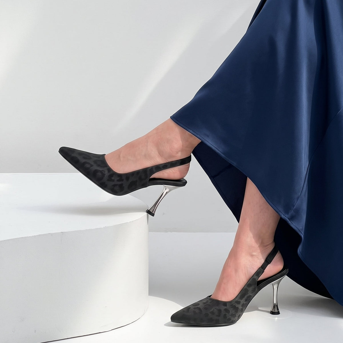 Ayla pointed toe slingback heels for women in Pakistan with textured upper and metallic heel, Jack Jees