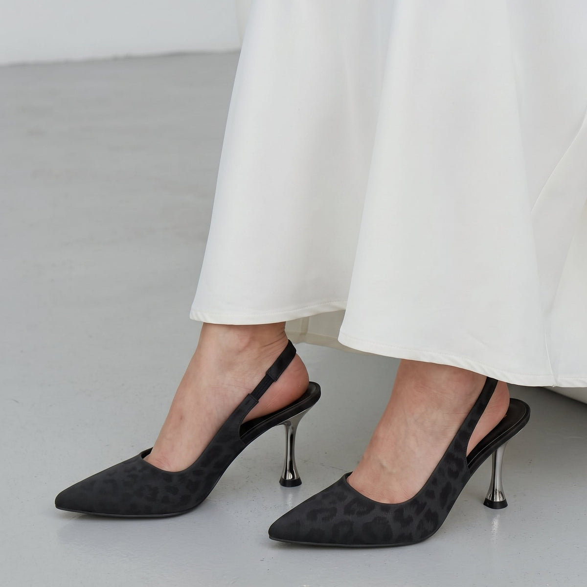 Ayla pointed toe slingback heels for women in Pakistan with textured upper and metallic heel, Jack Jees