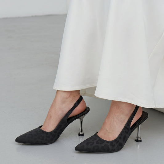 Ayla pointed toe slingback heels for women in Pakistan with textured upper and metallic heel, Jack Jees