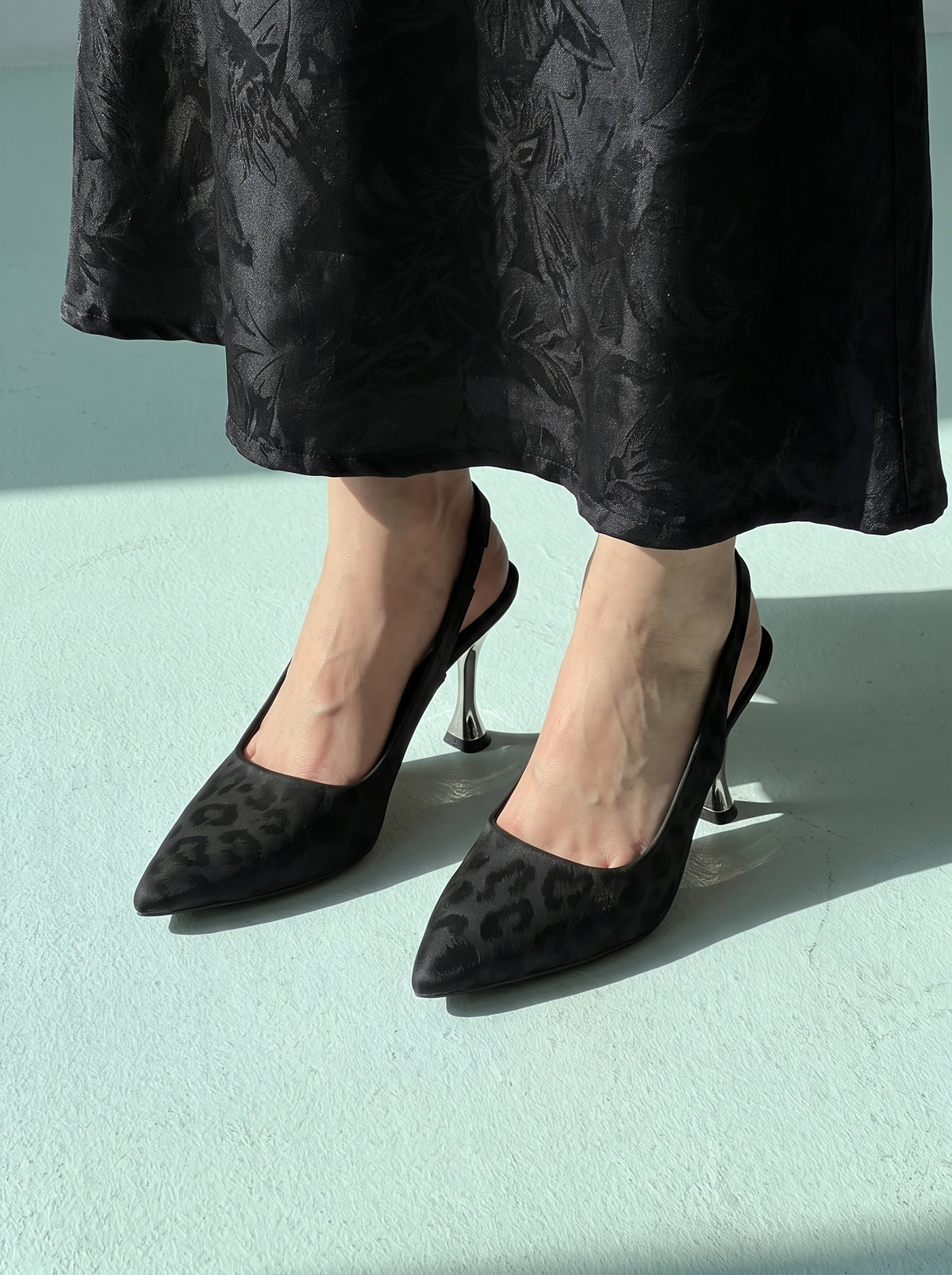 Ayla pointed toe slingback heels for women in Pakistan with textured upper and metallic heel, Jack Jees