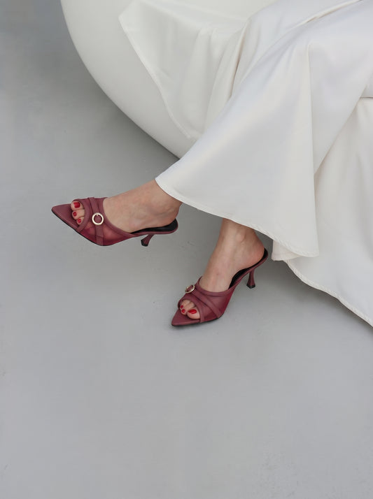 Vogue Buckle pointed toe heels for women in Pakistan with mesh upper and metallic buckle