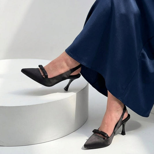 Satin Bow Slingback pointed toe heels for women in Pakistan
