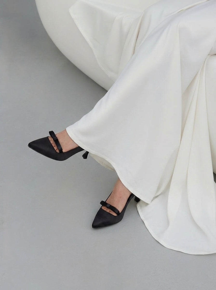 Satin Bow Slingback pointed toe heels for women in Pakistan