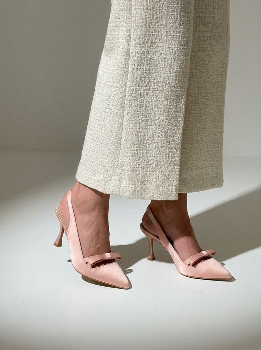 Satin Bow Slingback pointed toe heels for women in Pakistan