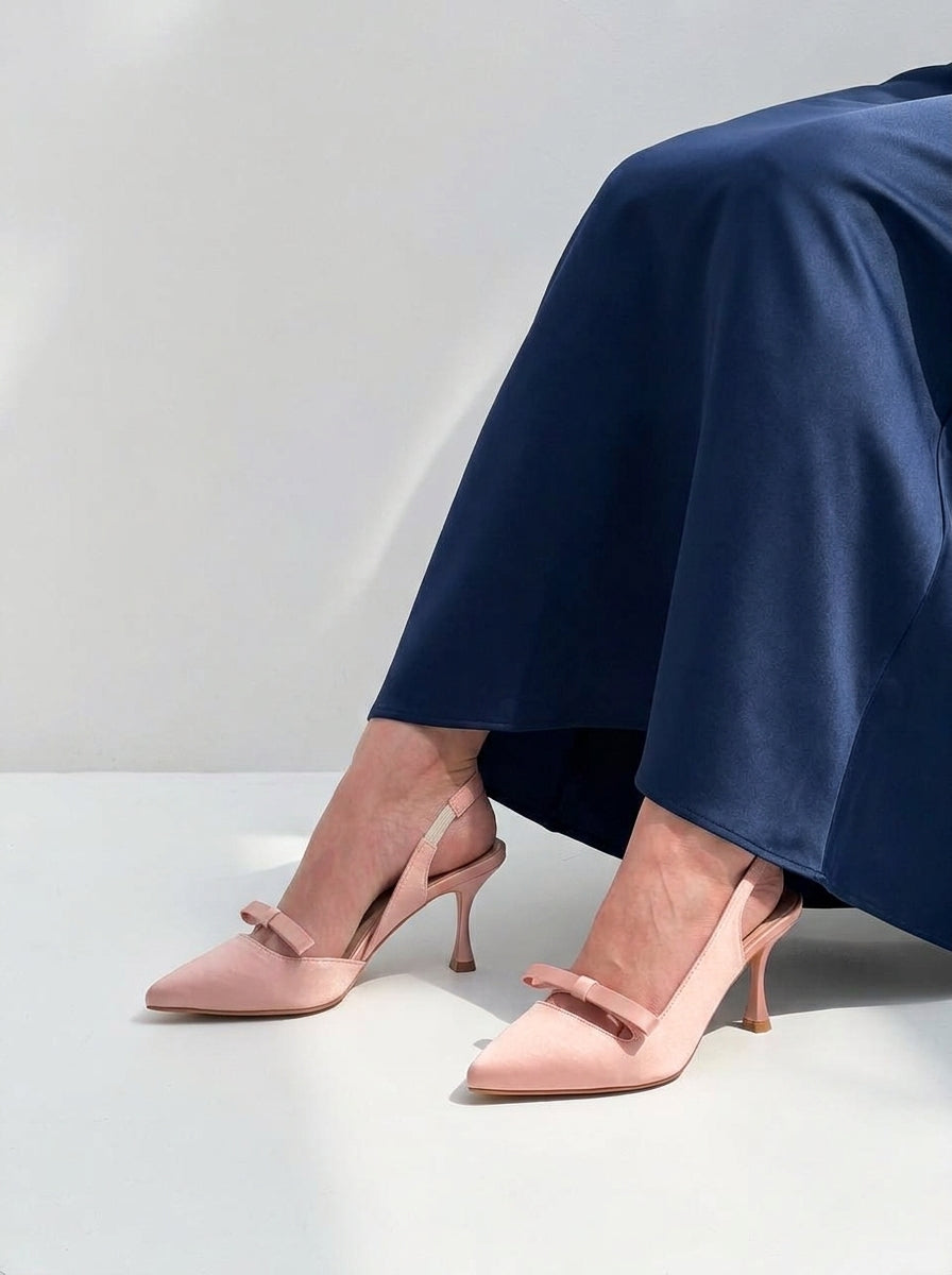 Satin Bow Slingback pointed toe heels for women in Pakistan